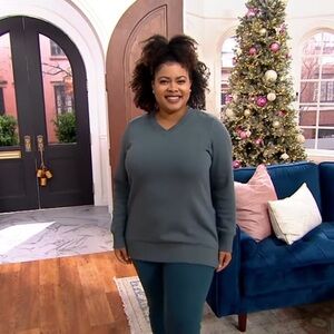 Denim & Co. Active Dark Slate Lush Lined Jersey V-Neck Long Sleeve Tunic Size LP